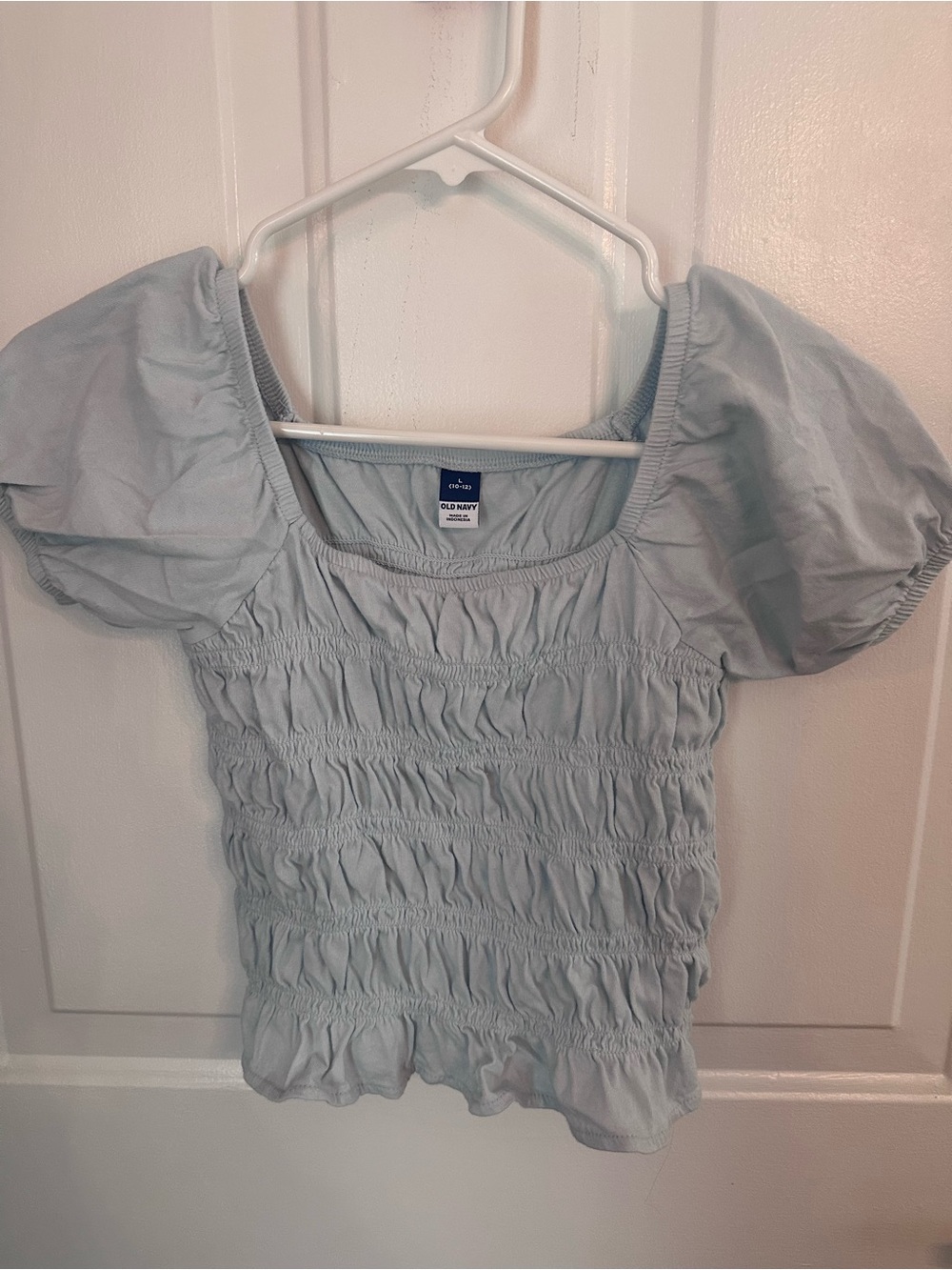 Old Navy Light Blue Smocked Puff Sleeve Square Neck Top